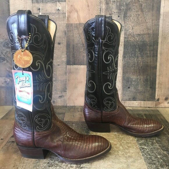 Tony Lama Vintage Round Toe Gold Label Teju Lizard Cowboy Boots Womens 4 B - Picture 10 of 12